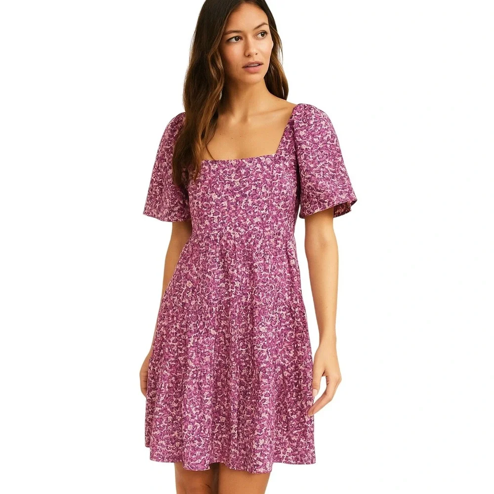 Hyacinth‎ House XXL Floral Print Square Neck Puff Sleeve Mini Dress Cottagecore